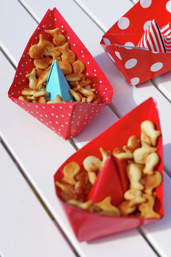 Red Paper Boats Filled With Snacks Photograph by Angelica Linnhoff