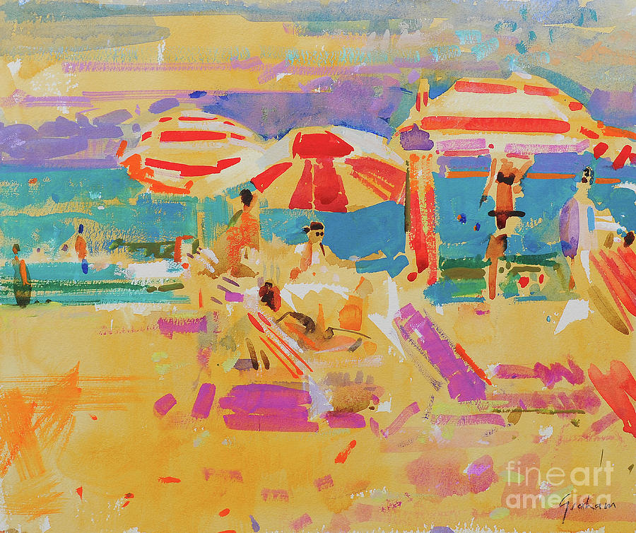 Red Parasols, Miami Painting by Peter Graham