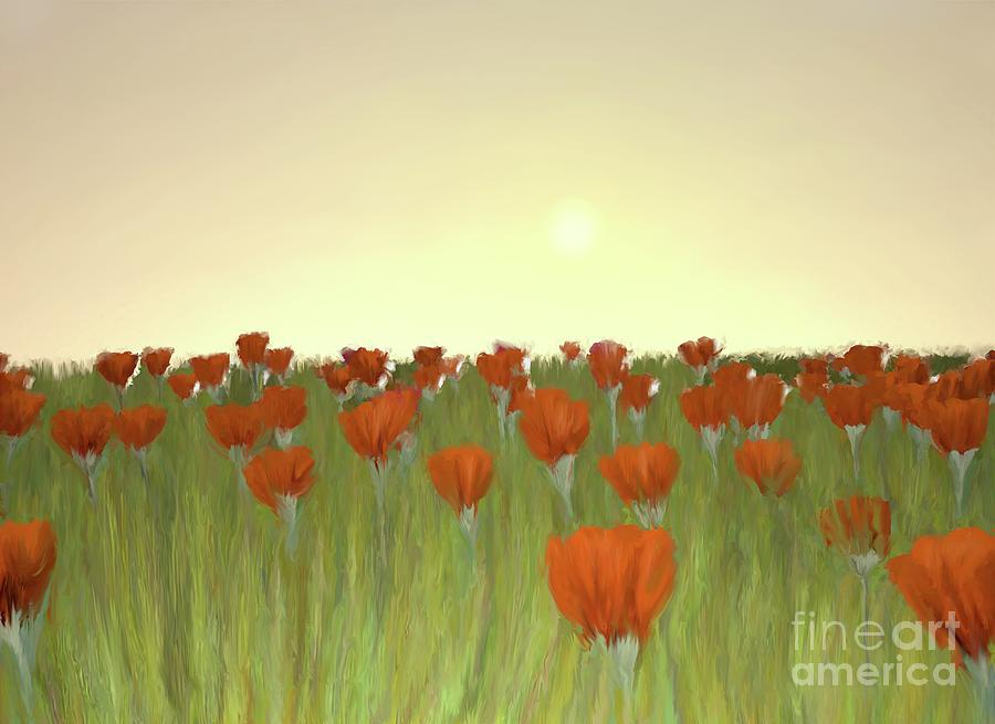 Red Poppies at Sunset Painting by Ana Borras