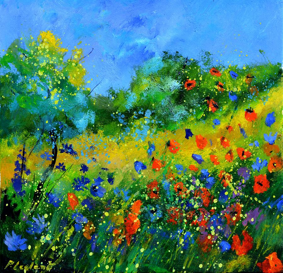 Flower Painting - Red poppies Blue cornflowers by Pol Ledent