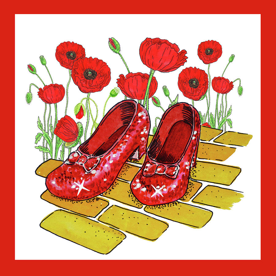 Red Poppies Field And Ruby Slippers Wizard Of Oz Painting by Irina Sztukowski