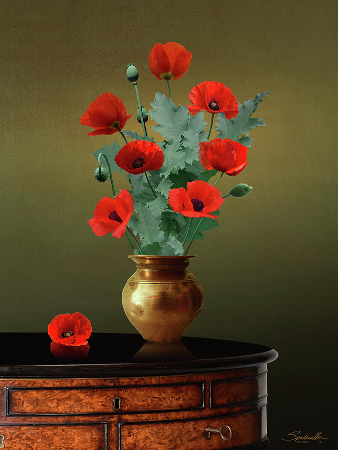 Red Poppies In Vase Digital Art by M Spadecaller