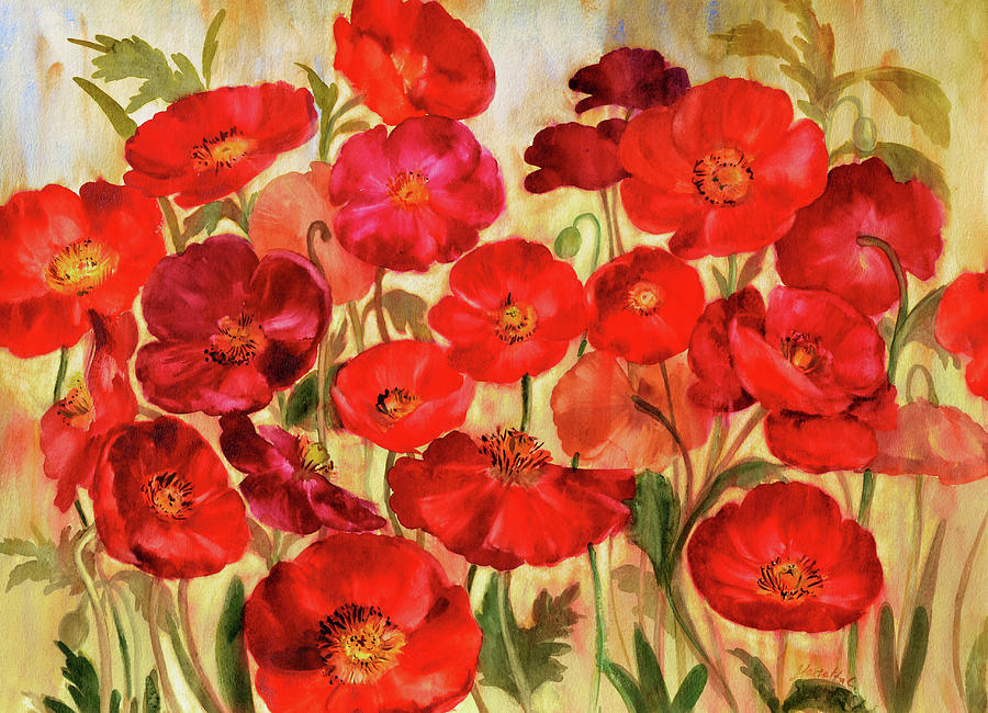 Flower Painting - Red Poppies by Marietta Cohen Art And Design