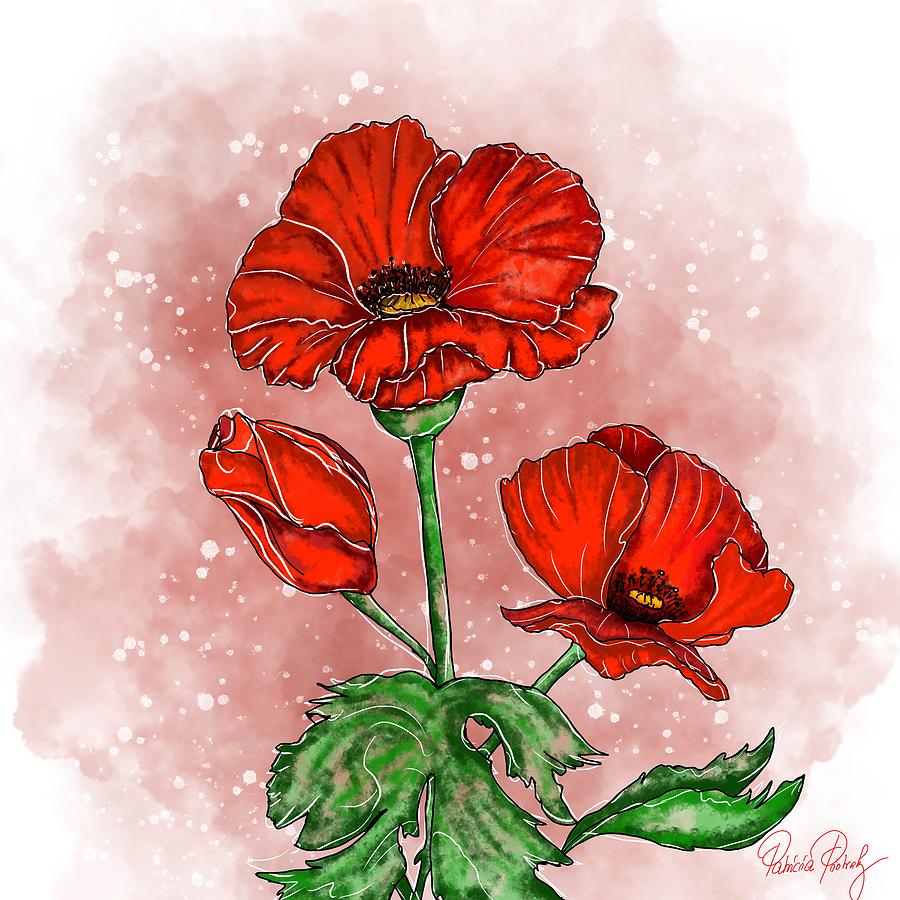 Red Poppy Flower Painting by Patricia Piotrak