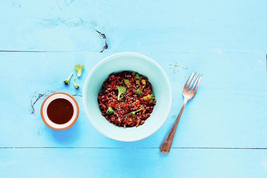 Red Rice And Broccoli Bowl Photograph by Yuliya Gontar