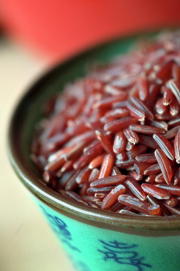 Red Rice In An Oriental Bowl close-up Photograph by Dr. Martin Baumgrtner