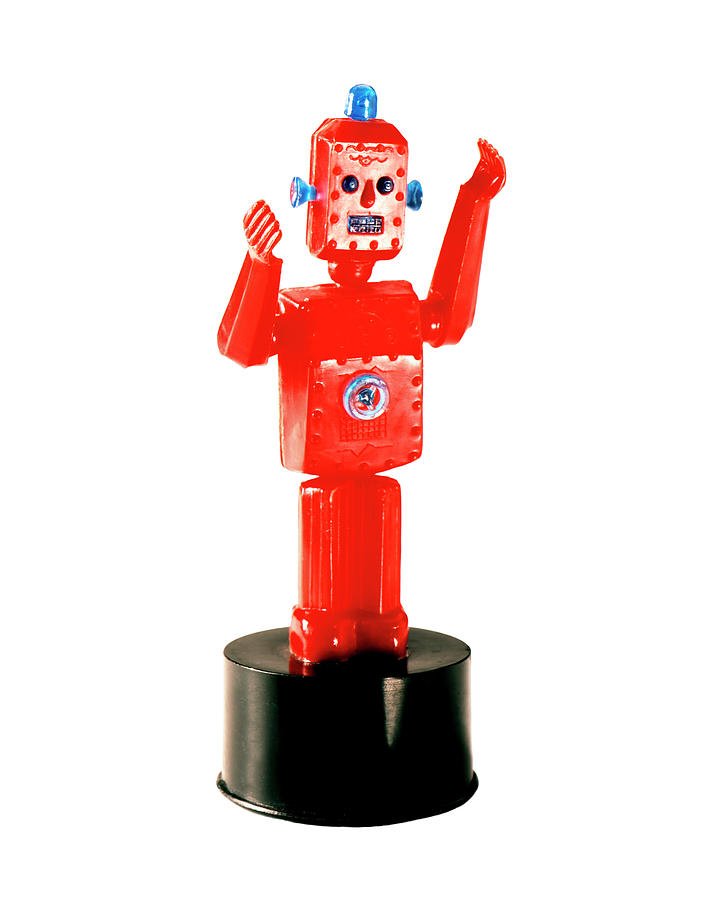 Science Fiction Drawing - Red Robot With Arms Raised by CSA Images