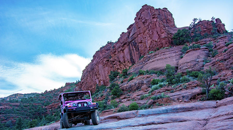 Red Rocks, Pink Jeep Photograph by Marcy Wielfaert