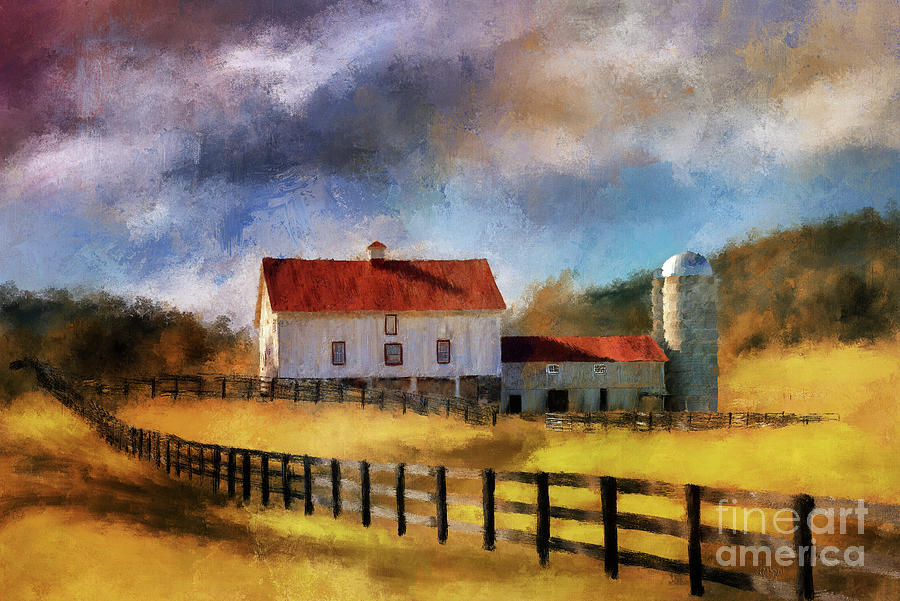 Red Roof Barn In Autumn Digital Art by Lois Bryan