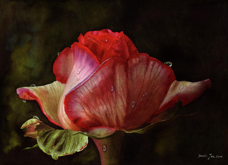 Nature Painting - Red Rose Bud by Doris Joa
