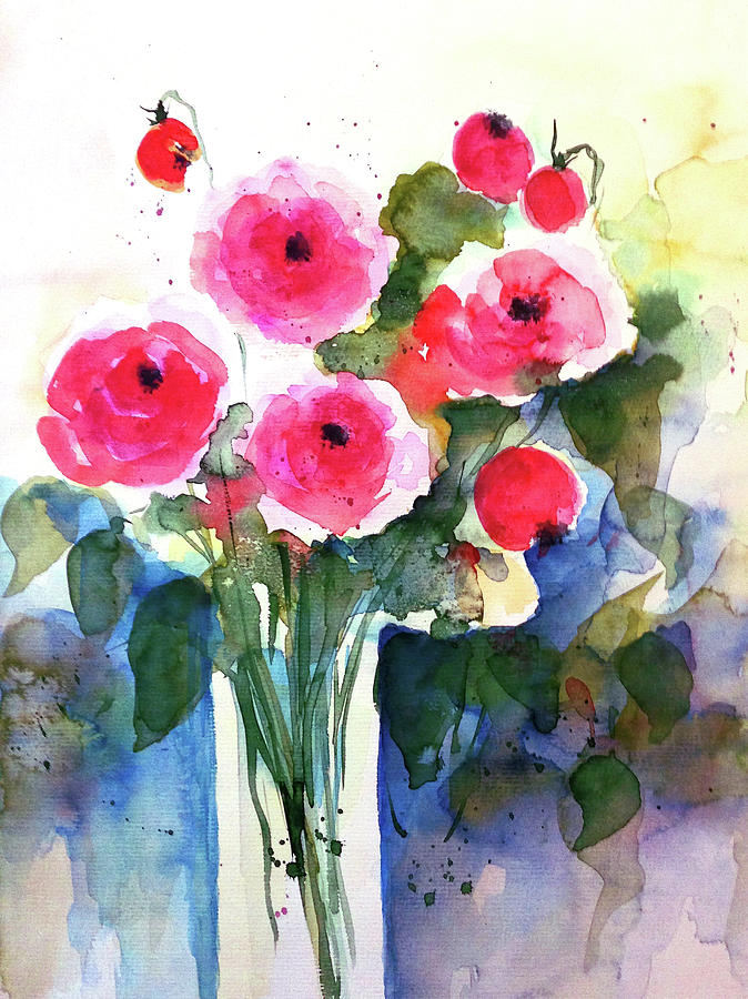 Red Roses Bouquet Painting by Britta Zehm
