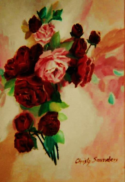 Red Roses On Pink Painting