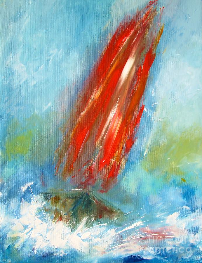 Red Sails Onthe Ocean  Painting by Mary Cahalan Lee - aka PIXI