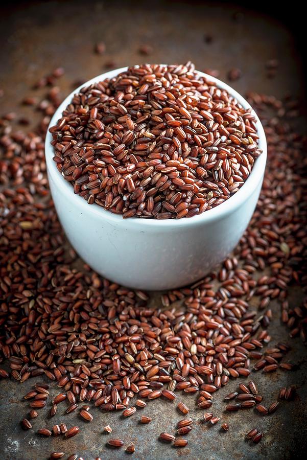 Red Samba Rice Loose And In A Small Bowl Photograph by Nitin Kapoor