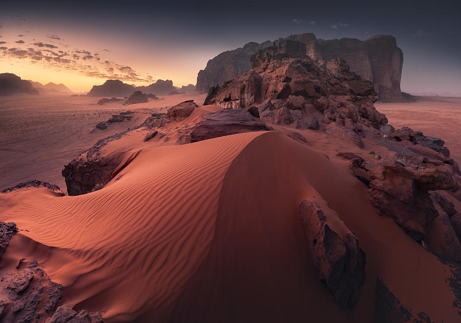 Fantasy landscape with red sand dunes. ai generated. 23824461 Stock Photo  at Vecteezy