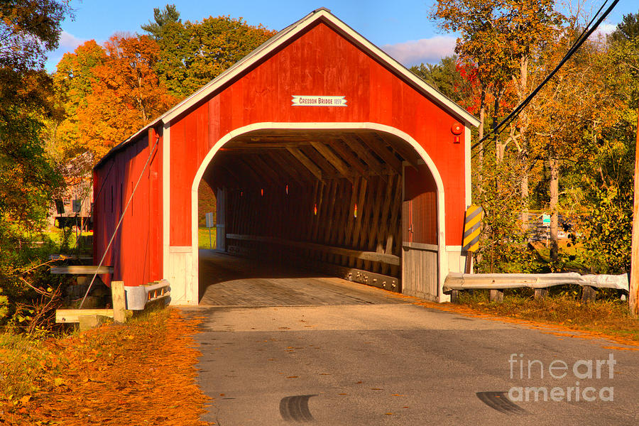 Red Sawyers Crossing Covered Bridge Photograph by Adam Jewell
