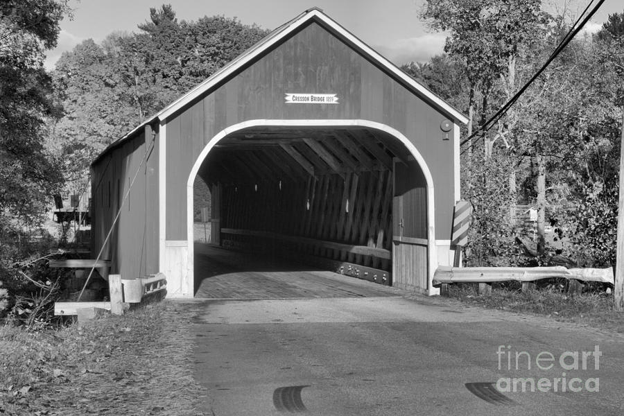 Red Sawyers Crossing  Covered Bridge Black And White Photograph by Adam Jewell
