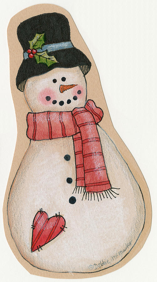 Snowman Painting - Red Scarf Snowman With Black Hat by Debbie Mcmaster