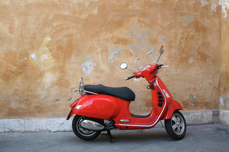 Red Scooter And Roman Wall, Rome Italy Photograph by Romaoslo