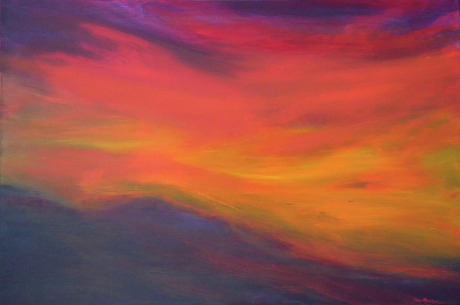 Red Skies  over Dark Hills Painting by Alex Mortensen