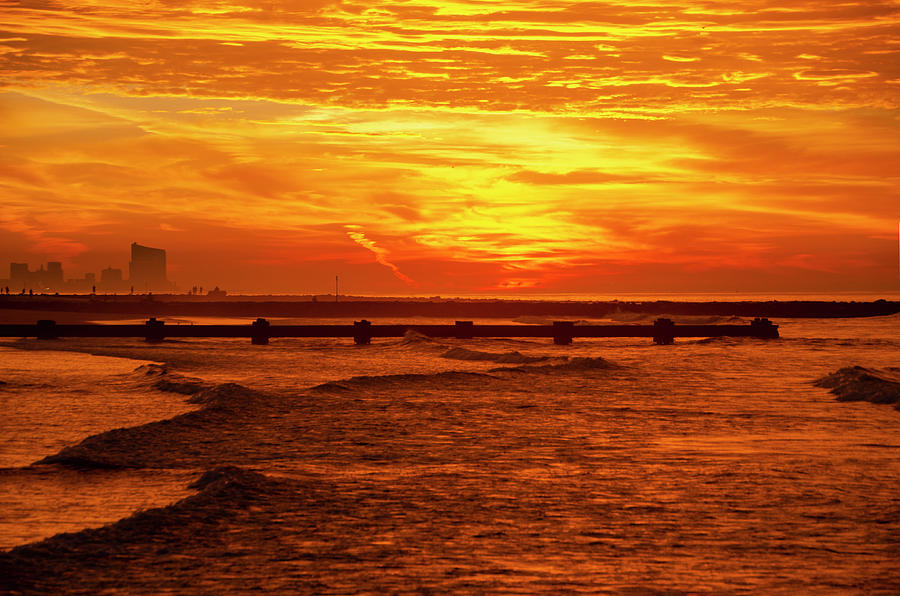 Red Sky - Ocean City Looking towards Atlantic City Photograph by Bill Cannon