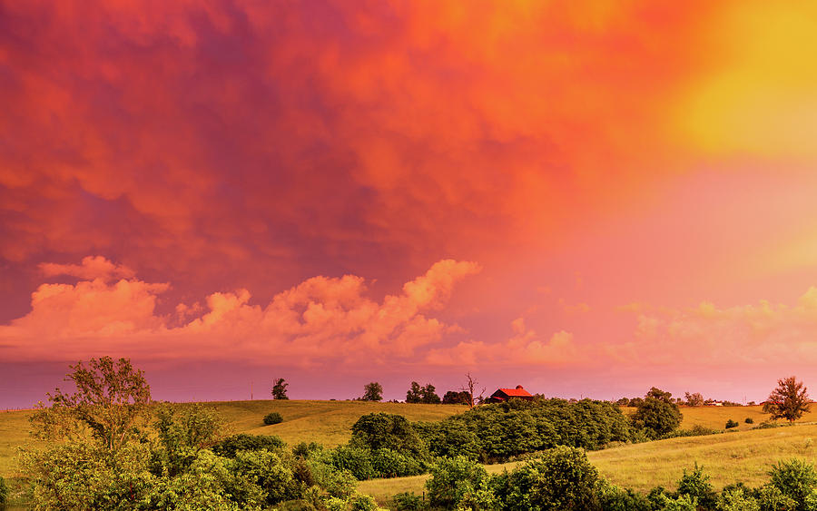 Nature Photograph - Red sky over Kentucky countryside by Alexey Stiop