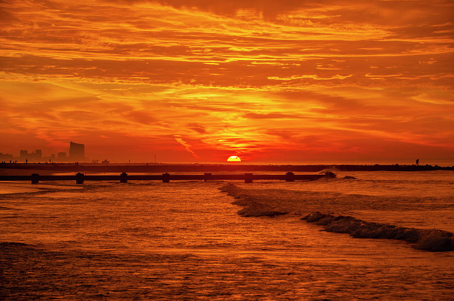 Red Sky Sunrise - Ocean City  Photograph by Bill Cannon