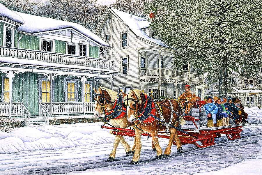 Red Sleigh Painting by Thelma Winter
