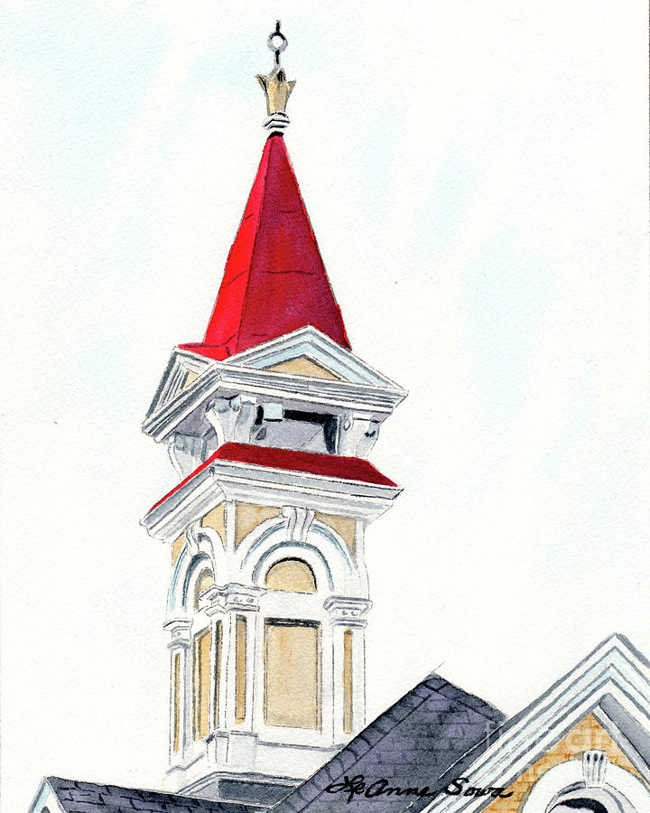 Red Spire #2, Traverse City Commons, Michigan, Leland, Steeples, Historical Painting,  Painting by LeAnne Sowa