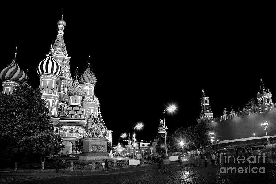 Red square in Moscow, black and white Photograph by Delphimages Photo Creations