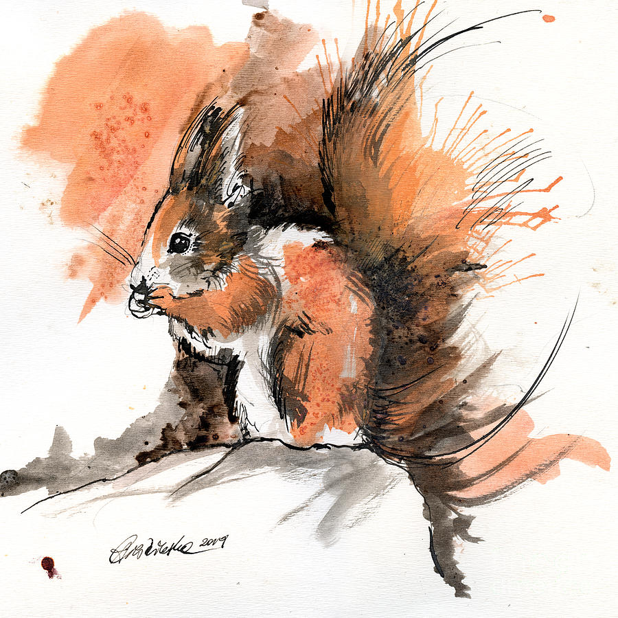 Red Squirrel Painting by Ang El