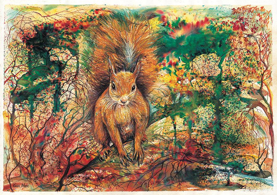 Red Squirrel Painting by Kevin Derek Moore