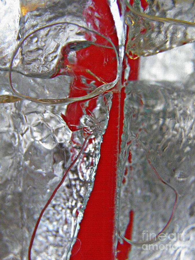 Ice Cube Photograph - Red Straw in the Ice by Sarah Loft