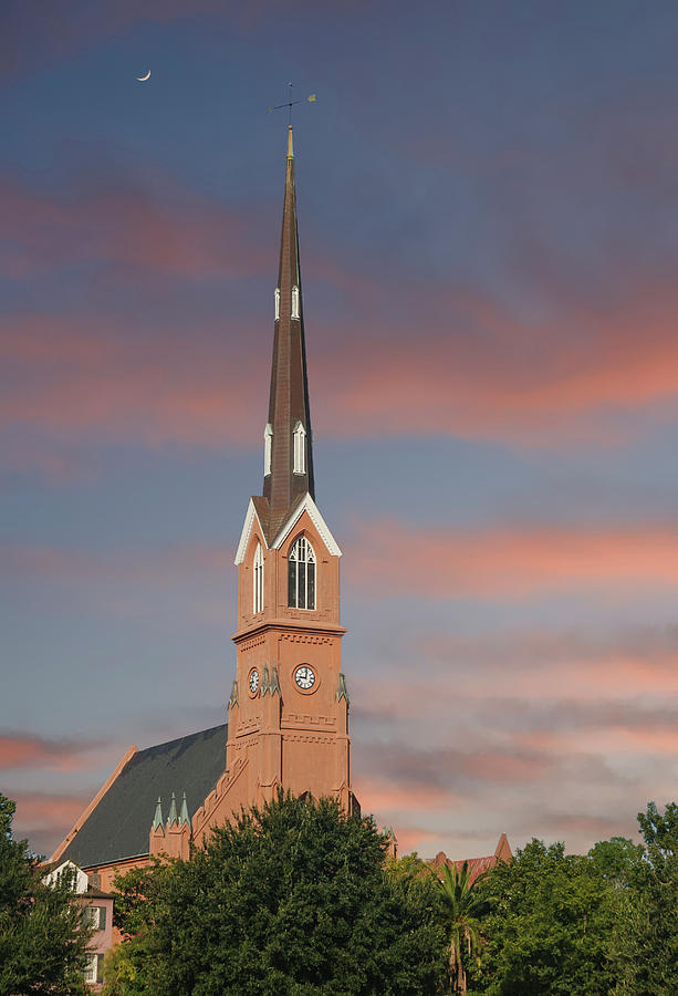 Red Stucco Steeple Rising in Early Morning Light Photograph by Darryl Brooks