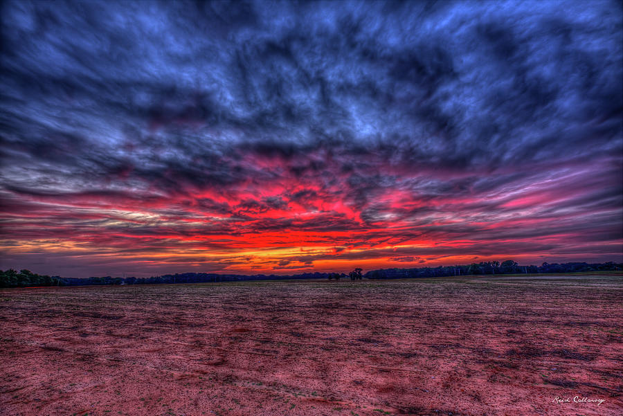 Red Sunset Cotton Field Agriculture Farming Landscape Art Photograph by Reid Callaway