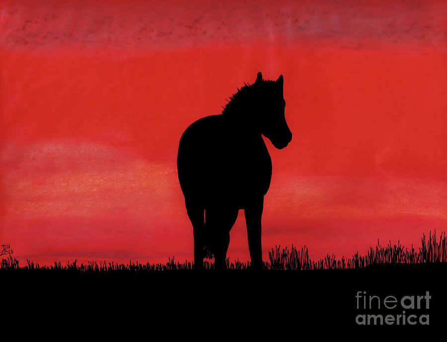 Red Sunset Horse Drawing by D Hackett
