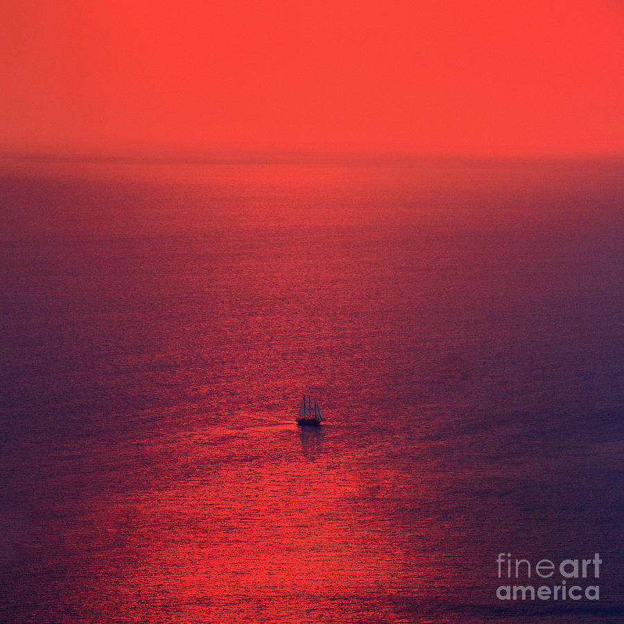 Red Sunset Over Aegean Sea And Lone Photograph by Wallace
