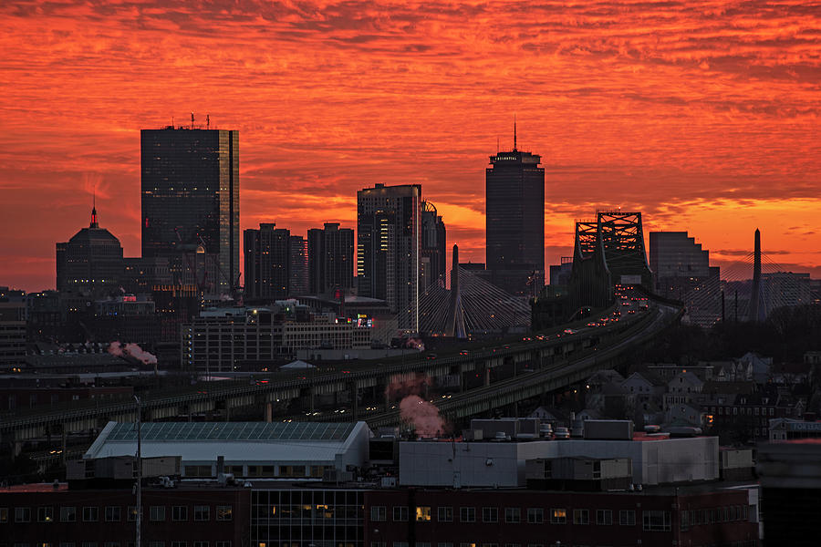 Red Sunset over the Boston Skyline Boston MA Photograph by Toby McGuire
