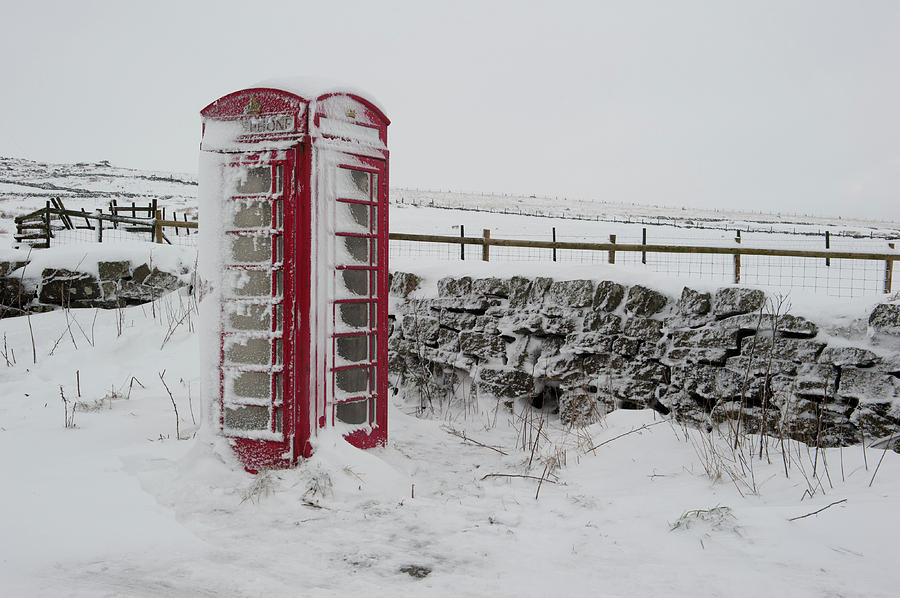 Red Telephone Box Covered In Snow II Photograph