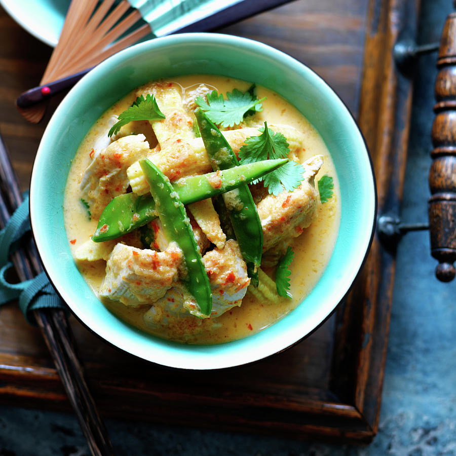 Red Thai Curry With Chicken And Mangetout Photograph by Karen Thomas