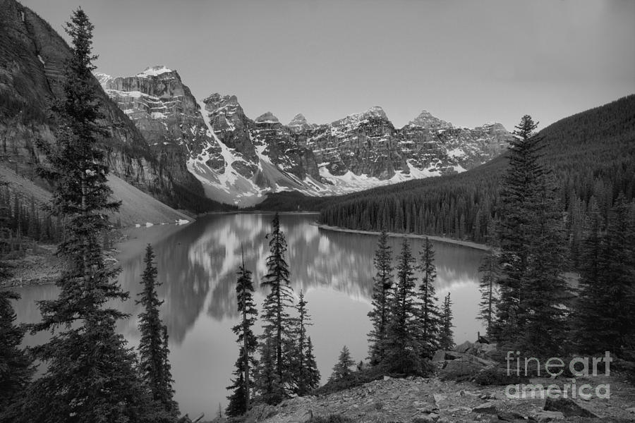 Red Tip Sunrise At Moraine Lake Black And White Photograph by Adam Jewell