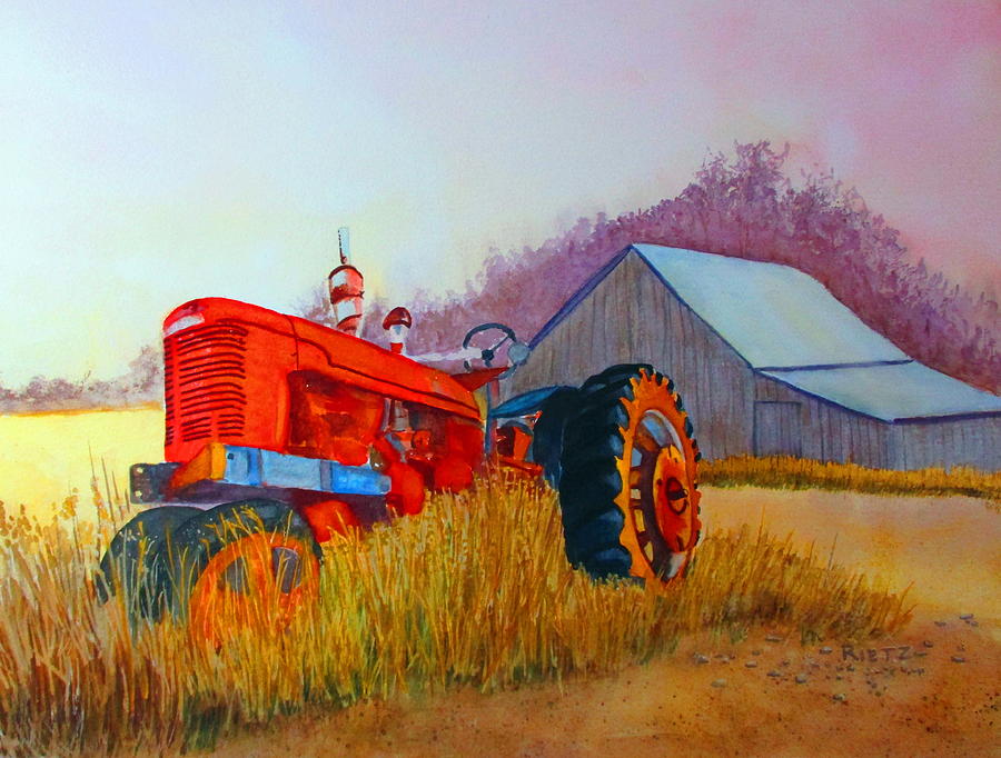 Red Tractor Painting by Julia RIETZ - Pixels