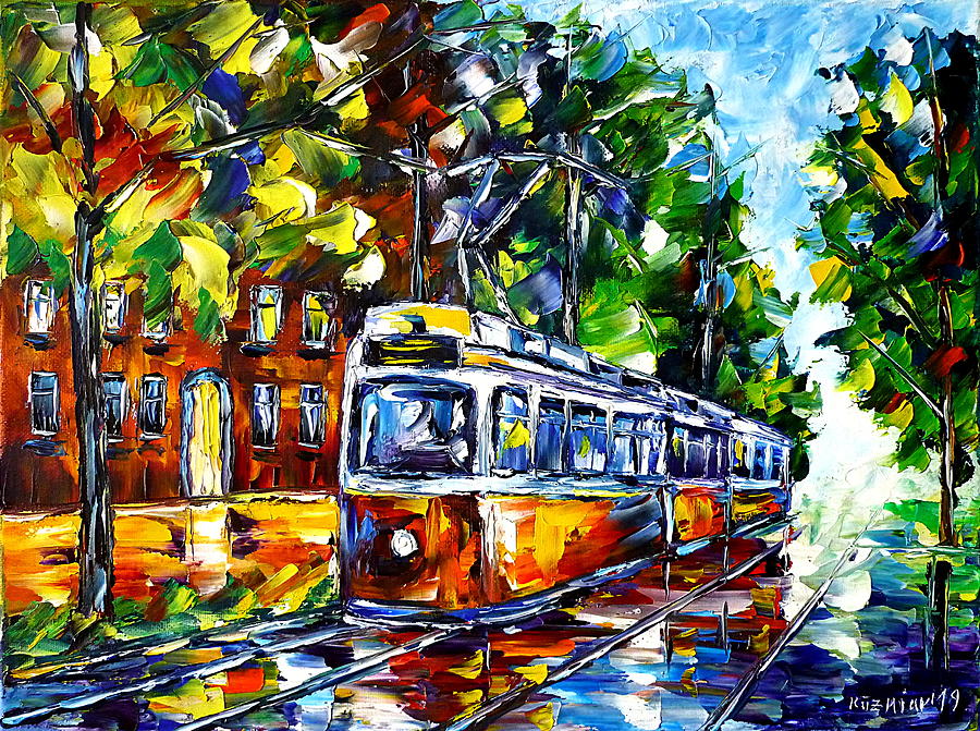 Red Trolley Painting by Mirek Kuzniar