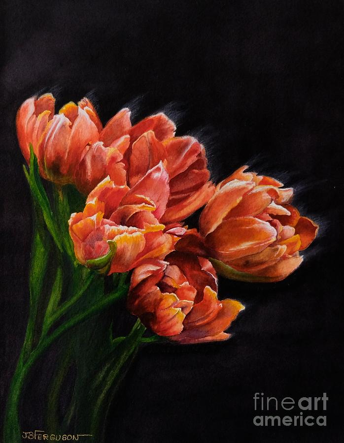 Red Tulips Painting by Jeanette Ferguson