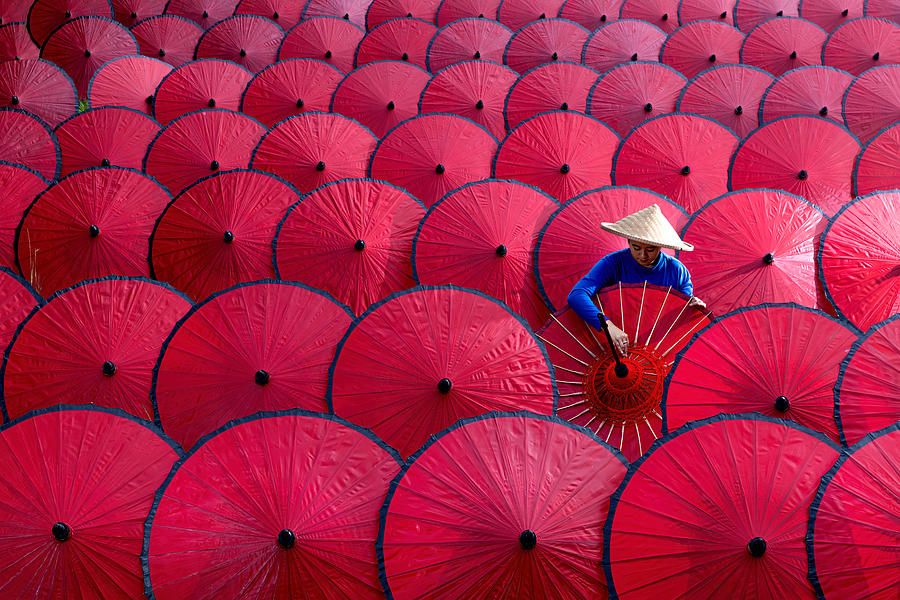 Umbrella Photograph - Red Umbrella by Lisdiyanto Suhardjo