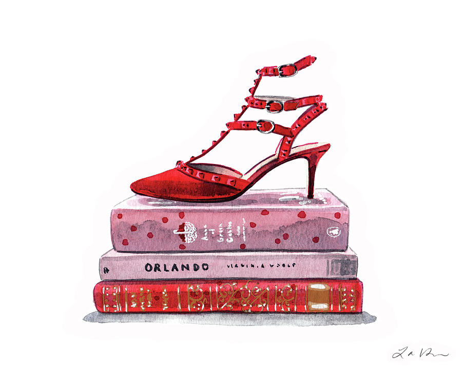 Red Valentino Rockstud Shoes on Books 