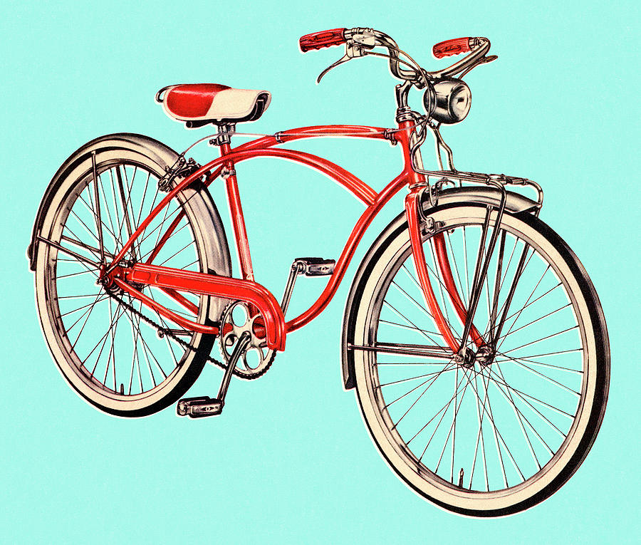 Vintage Drawing - Red Vintage Bicycle by CSA Images