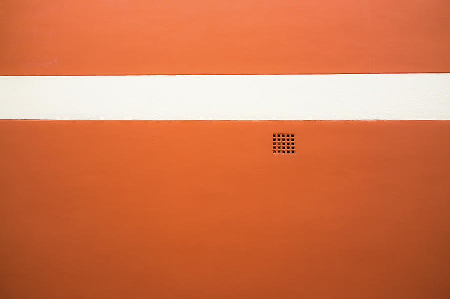 Red Wall With White Stripe And Grate Photograph by M. Ivkovic - Bangphoto.co.uk