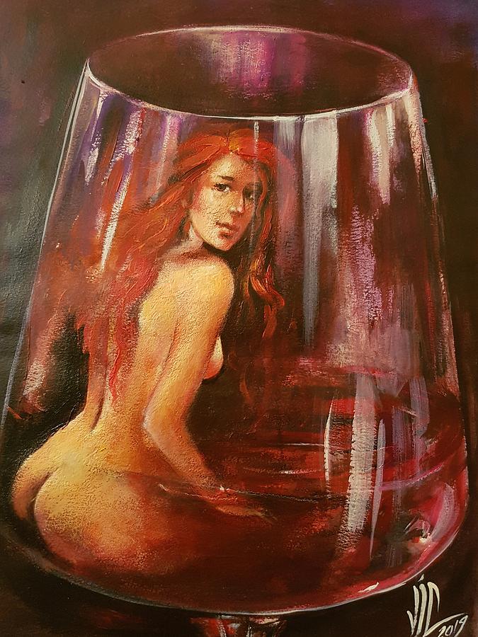 Red Whine portrait by Vali Irina Ciobanu Painting by Vali Irina Ciobanu