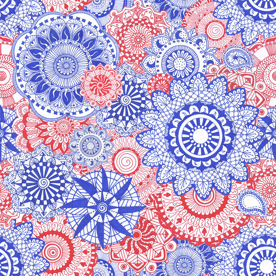 Flowers Still Life Digital Art - Red White And Blue Mandala Maze by Julie Goonan